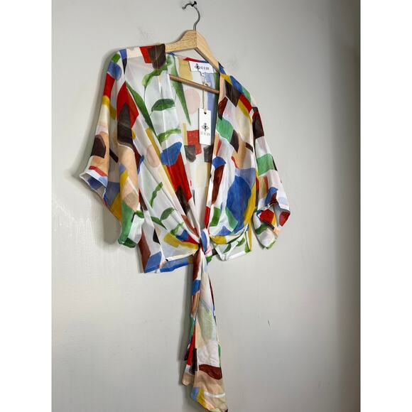 NWT Just Bee Queen Wrap Top and Minela Ruched Skirt SET in Abstract Leaf Print - Picture 4 of 12